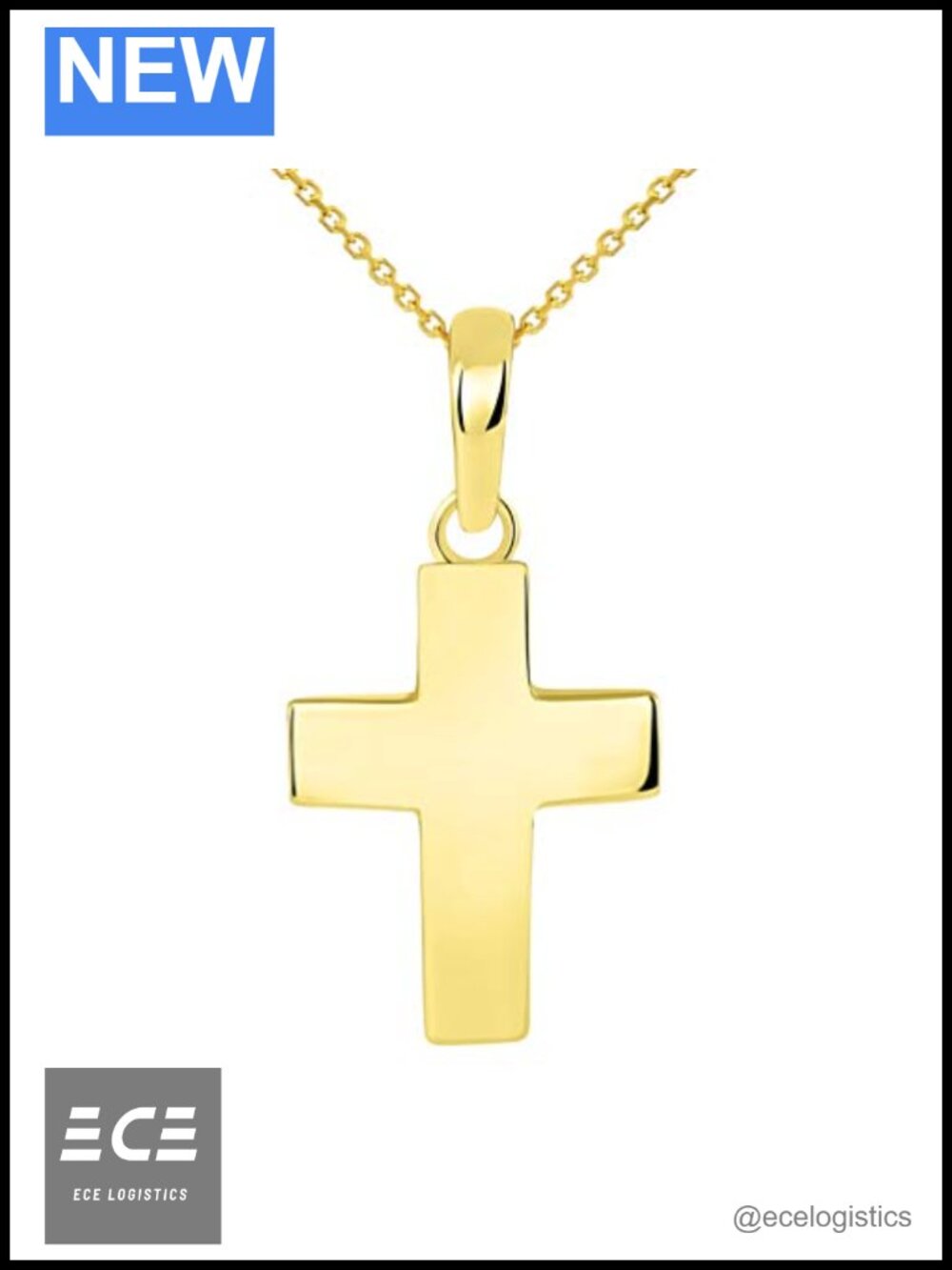 Solid 14k Yellow Gold Mini Cross Pendant Necklace Dainty Chain